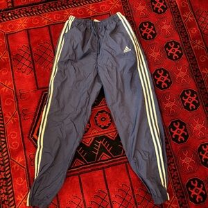 VINTAGE adidas Blue Track Pants with White Stripes and zips LG